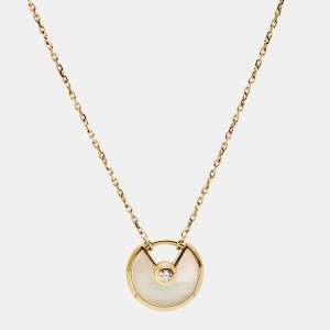 Pre Owned Cartier Amulette De Cartier Mother of Pearl Diamond 18k Yellow Gold XS Model Necklace