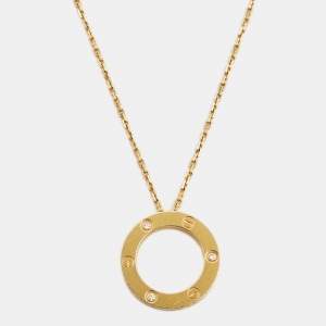 Pre Owned Cartier Love 3 Diamonds 18k Yellow Gold Necklace 