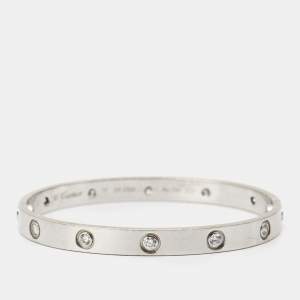 Pre Owned Cartier Love 10 Diamonds 18k White Gold Bangle Bracelet 17