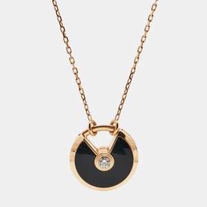 Pre Owned Cartier Amulette de Cartier Onyx Diamond 18k Rose Gold Small Model Necklace