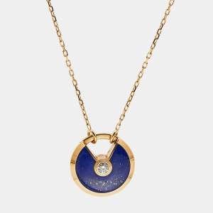 Pre Owned Cartier Amulette De Cartier Lapis Lazuli Diamond 18k Yellow Gold Small Model Necklace