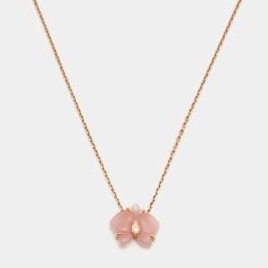 Pre Owned Cartier Caresse d'Orchidees par Cartier Diamond Pink Chalcedony 18K Rose Gold Necklace