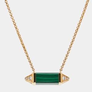 Pre Owned Cartier Les Berlingots De Cartier Malachite & Diamond 18K Yellow Gold Medium Model Pendant Necklace