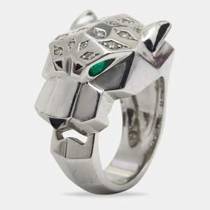 Pre Owned Cartier Panthere de Cartier Multi Gemstone Lacquer 18k White Gold Ring Size 53