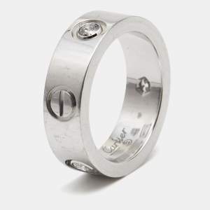 Pre Owned Cartier Love  3 Diamond 18k White Gold Band RIng Size 49