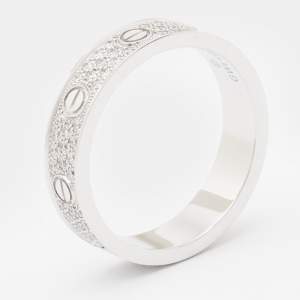 Pre Owned Cartier Love Diamond Pavéd 18k White Gold Band Ring Size 55