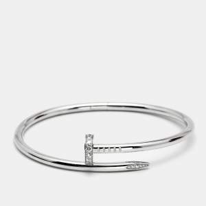 Pre Owned Cartier Juste Un Clou Diamond 18k White Gold Bracelet 18