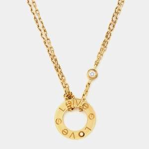 Pre Owned Cartier Love Diamond 18k Yellow Gold Double Chain Necklace