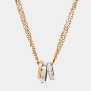 Pre Owned Cartier Love 3 Hoops Diamonds 18k Three Tone Gold Chain Necklace