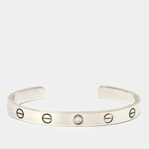 Pre Owned Cartier Love 1 Diamond 18k White Gold Open Cuff Bracelet 16