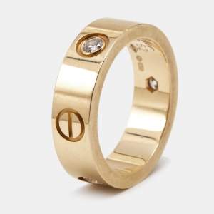 Pre Owned Cartier Love 3 Diamond 18k Rose Gold Band Ring Size 52