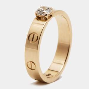 Pre Owned Cartier Love Solitaire Diamond 18k Rose Gold Ring Size 54