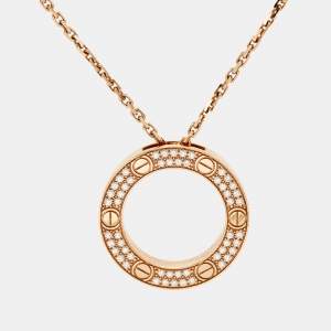 Pre Owned Cartier Love Diamonds 18k Rose Gold Pendant Necklace