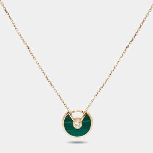 Pre Owned Cartier Amulette De Cartier Malachite Diamond 18k Rose Gold Necklace