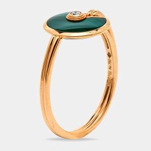 Pre Owned Cartier Amulette De Cartier Malachite Diamond 18K Rose Gold XS Model Ring Size 57