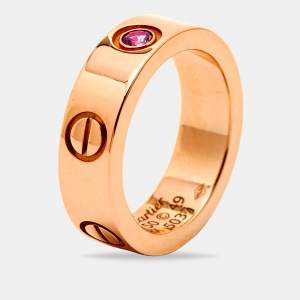 Pre Owned Cartier Love Pink Sapphire 18k Rose Gold Ring Size 49