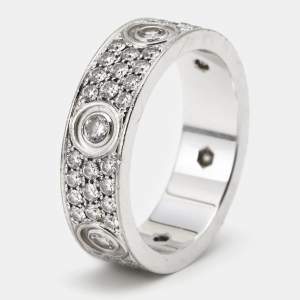 Pre Owned Cartier Love Pavé Diamonds 18k  White Gold Ring Size 60