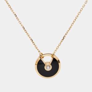 Pre Owned Cartier Amulette De Cartier Onyx Diamond 18k Rose Gold Small Model Necklace