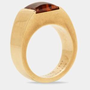 Pre Owned Cartier Tank Citrine 18k Yellow Gold Ring Size 49