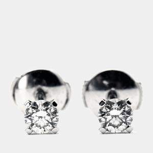 Cartier 1895  Solitaire Diamond 18k White Gold Stud Earrings