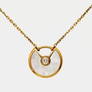 Pre Owned Cartier Amulette De Cartier Mother of Pearl Diamonds 18k Yellow Gold XS Model Necklace