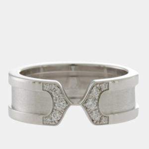 Cartier 18K White Gold and Diamond Double C de Cartier Wedding Band Ring EU 49
