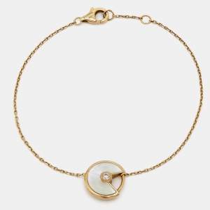 Pre Owned Cartier Amulette De Cartier Mother of Pearl Diamond 18k Yellow Gold Bracelet