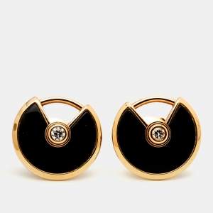 Cartier Amulette De Cartier Onyx Diamond 18k Rose Gold Earrings