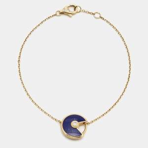 Pre Owned Cartier Amulette De Cartier Lapis Lazuli Diamond 18k Yellow Gold Bracelet