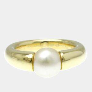 Cartier 18K Yellow Gold and Pearl Band Ring EU 50