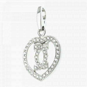 Cartier 18K White Gold and Diamond Double C Heart Charm