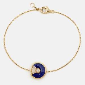 Pre Owned Cartier Amulette De Cartier Lapis Lazuli Diamond 18k Yellow Gold XS Model Bracelet