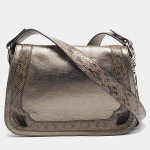 Pre Owned Cartier Metallic Suede and Python Marcello de Cartier Saddle Bag