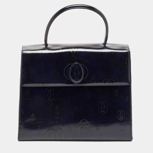 Cartier Navy Blue Patent Leather Happy Birthday Top Handle Bag
