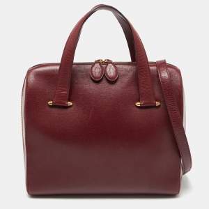 Cartier Burgundy Leather Zip Boston Bag