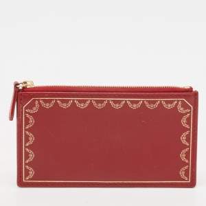 Cartier Red Leather Guirlande de Cartier Zipped Card Holder