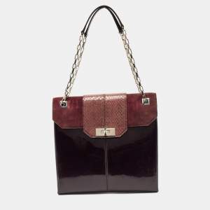 Cartier Burgundy Patent Leather/Suede and Snakeskin Classic Feminine Line Chain Bag
