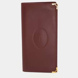 Cartier Burgundy Leather Must De Cartier Bi Fold Long Wallet