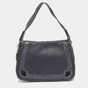 Cartier Navy Blue Suede and Python Marcello de Cartier Saddle Bag