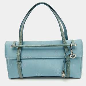 Cartier Blue Satin and Karung Leather Trimmed Happy Birthday Cabochon Flap Bag