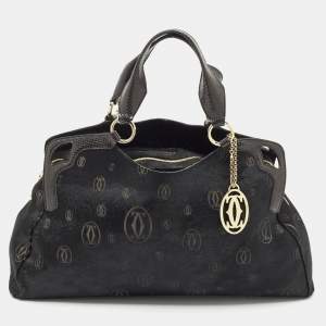 Cartier Black Calf Hair and Snakeskin Leather Large Marcello de Cartier Bag