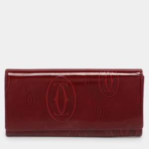 Pre Owned Cartier Maroon Patent Leather Happy Birthday Continental Wallet