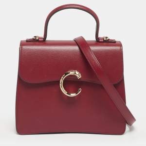 Pre Owned Cartier Burgundy Leather Small Panthere C De Cartier Top Handle Bag