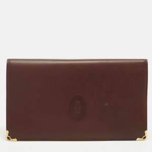 Pre Owned Cartier Burgundy Leather Must de Cartier Kisslock Continental Wallet