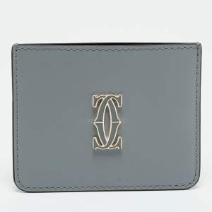 Pre Owned Cartier C De Cartier Grey Leather Card Holder