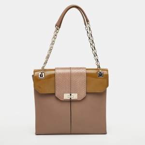 Pre Owned Cartier Feminine Line Beige Leather, Patent Leather and Snakeskin Classic Chain Shoulder Bag