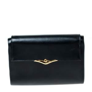 Cartier Black Leather Sapphire Line Flap Clutch 