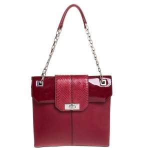 Pre Owned Cartier Red Leather/Patent Leather and Python Classic Feminine Line Chain Bag