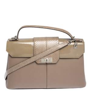 Cartier Beige Leather and Python Classic Feminine Line Top Handle Bag