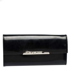 مملوكة مسبقًا Cartier Black Patent Leather Flap Continental Wallet